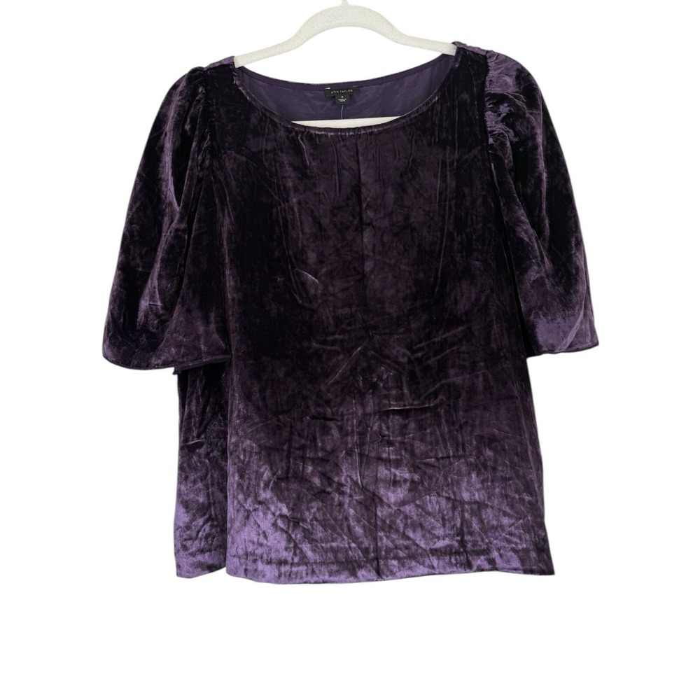 Ann‎ Taylor Women's Purple Crushed Velvet Short Flare Sleeves Top Size M NEW